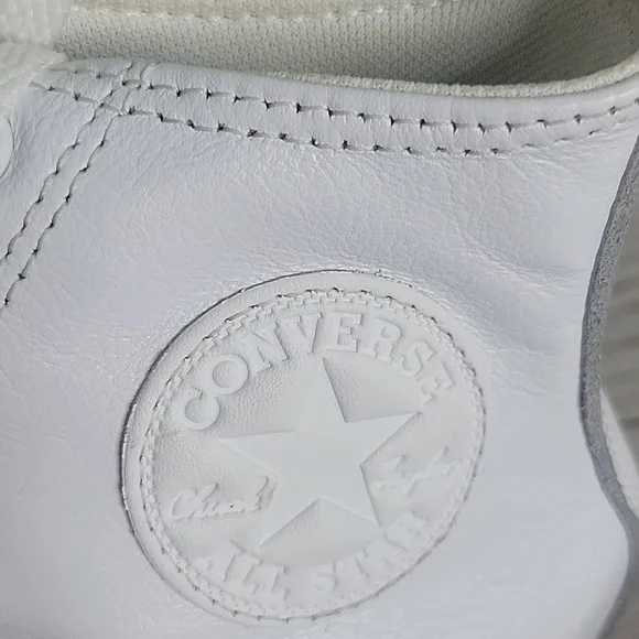 Converse All Star White Leather High Top Sneakers Women's Size 8 - Picture 9 of 11